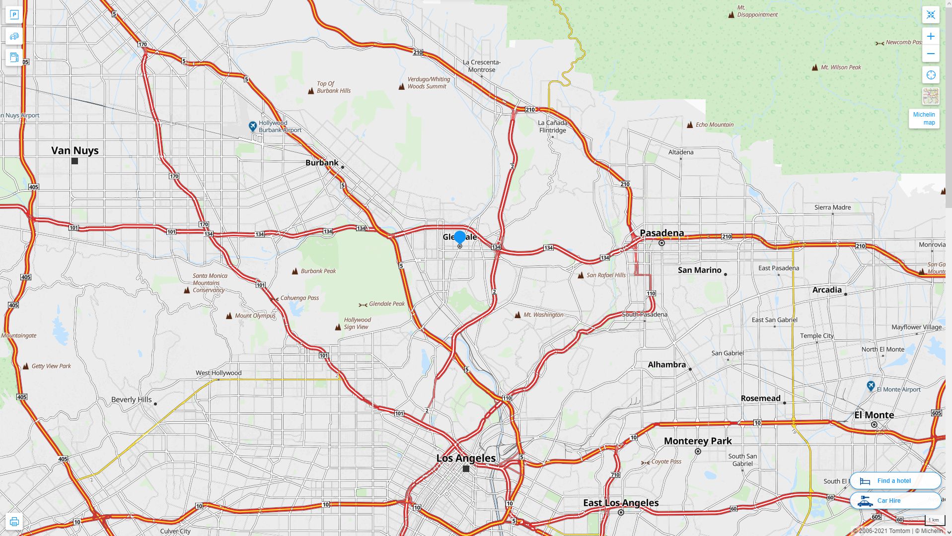Glendale California Highway and Road Map